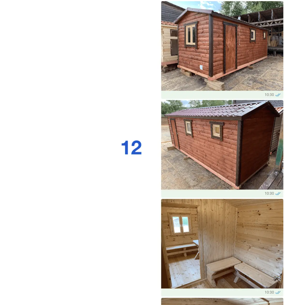 Автоматическая рассылка от ИИ: фотографии готовых бань снаружи и изнутри с описанием технологий