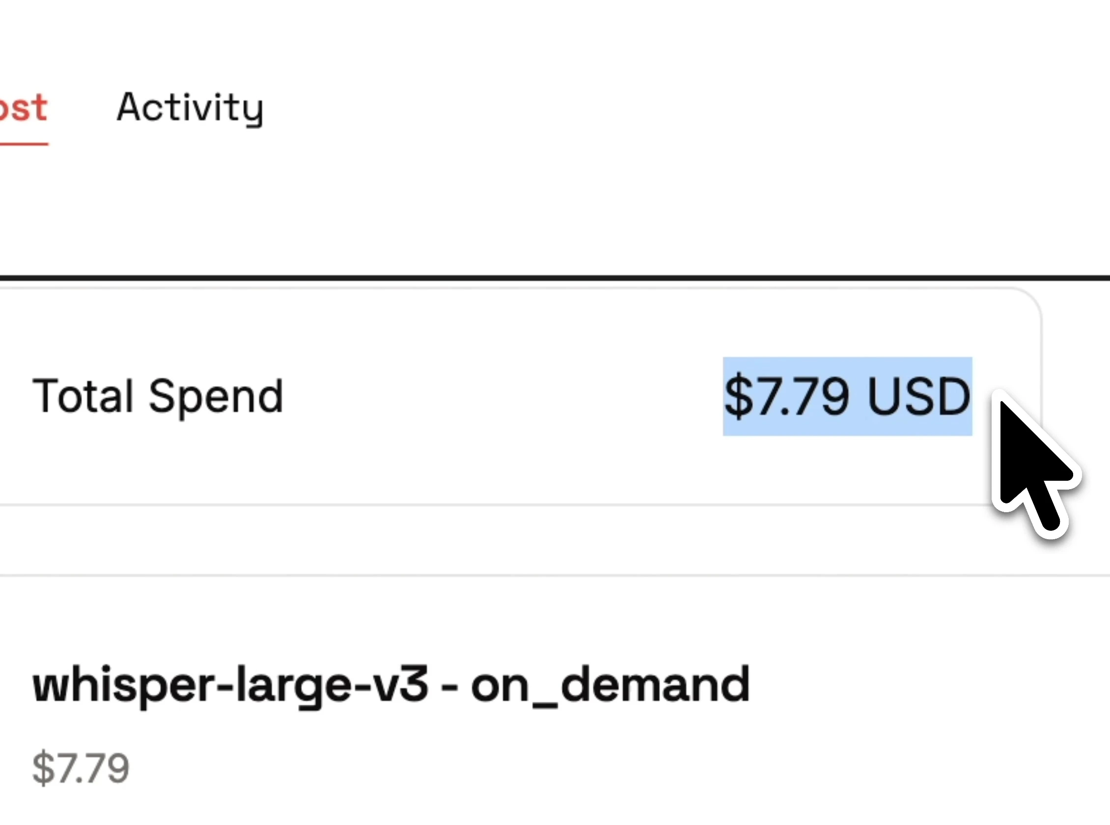 Дашборд Groq после транскрибации 1000 звонков менеджеров — итого потрачено $7.79